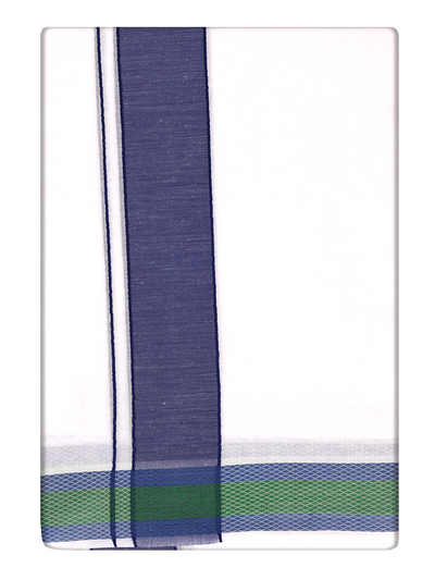 Men's Cotton White Panchakacham & Angavastram Set with Elegant Assorted Border Design Amber