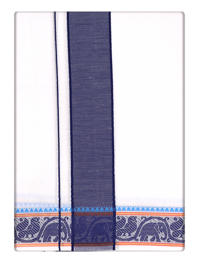 Men's Cotton White Panchakacham & Angavastram Set with Elegant Assorted Border Design Keesaragutta