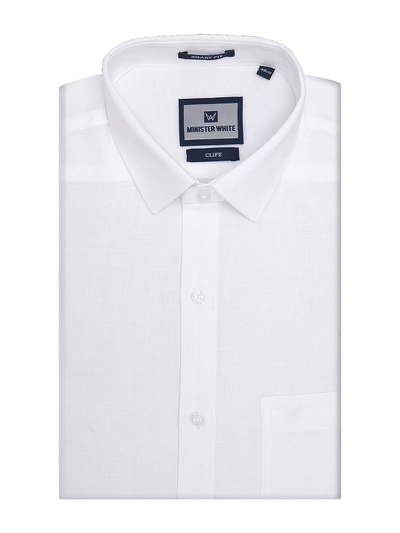 Mens Cotton Linen White Smart Fit Shirt Clife by Minister White