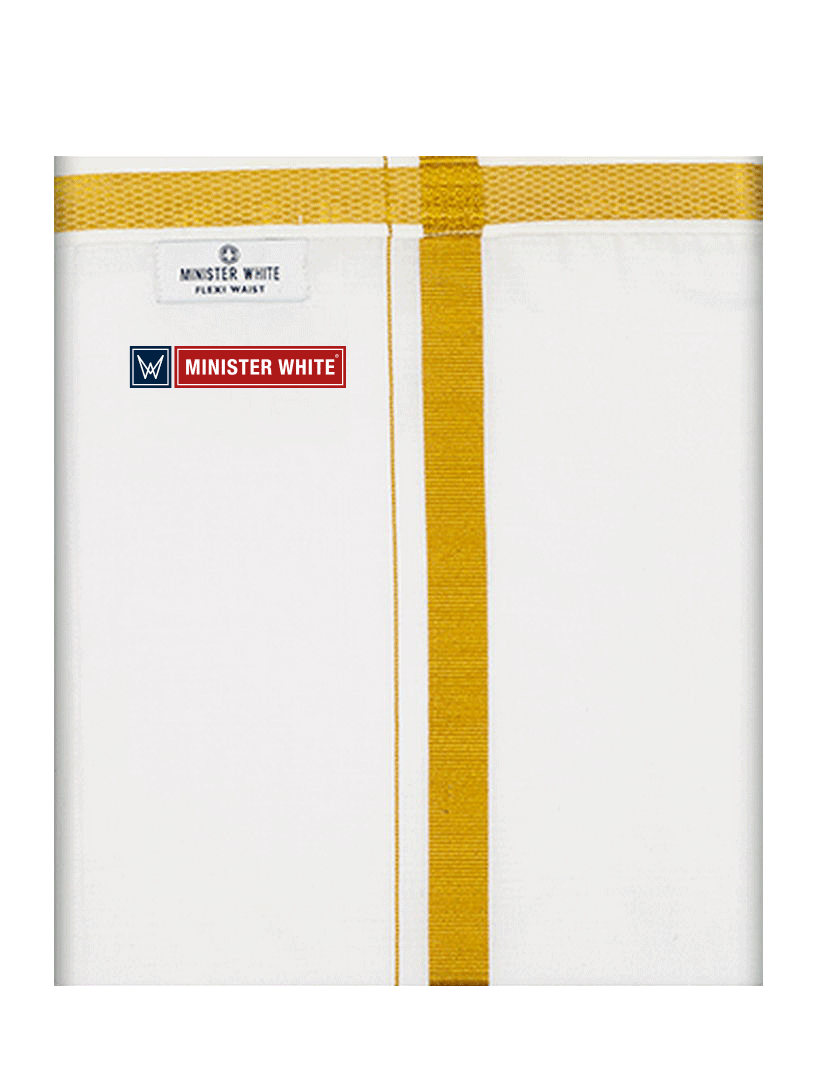 Mens Cotton White Single Layered with Gold Jari Velcro Pocket Dhoti - Stellar