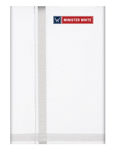 Mens Cotton White Double Layered Dhoti with Silver Jari Border - Utramam by Minister White