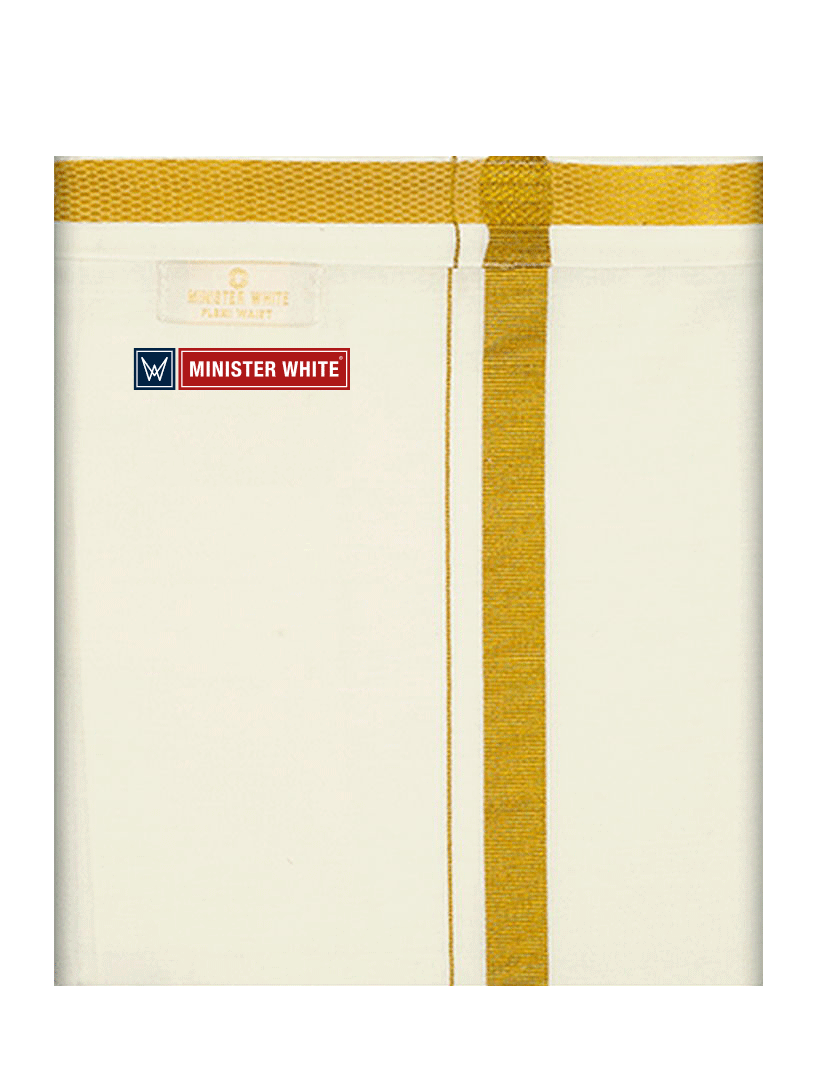 Mens Cotton Cream Colour Single Layered with Gold Jari Flexi Dhoti - Zealous Sgl