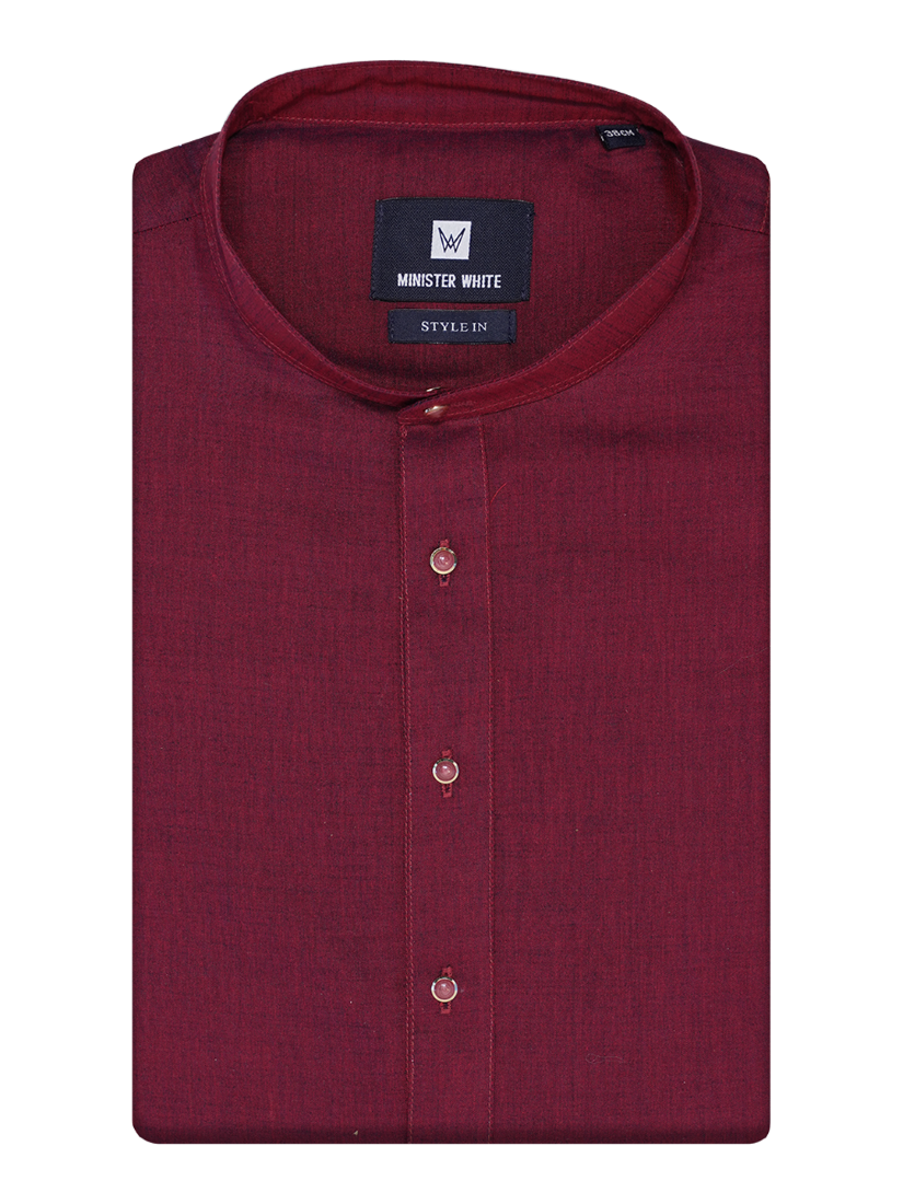 Mens Cotton Wine Colour Full Sleeves Long Length Kurta Style In by Minister White