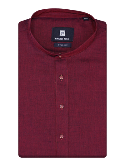 Mens Cotton Wine Colour Full Sleeves Long Length Kurta Style In by Minister White
