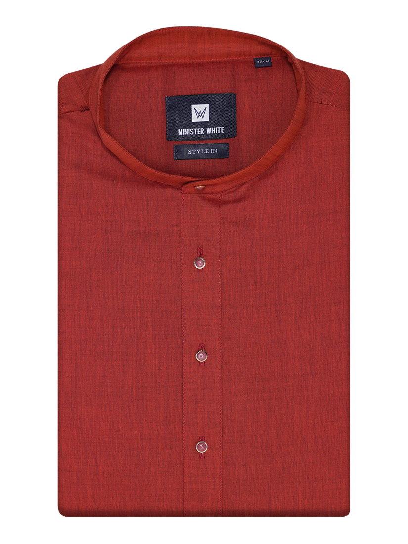Mens Cotton Red Colour Full Sleeves Long Length Kurta Style In by Minister White