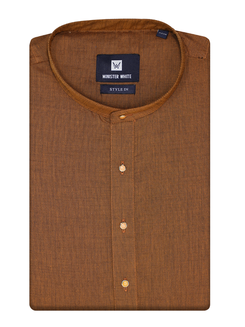 Mens Cotton Brown Colour Full Sleeves Long Length Kurta Style In by Minister White