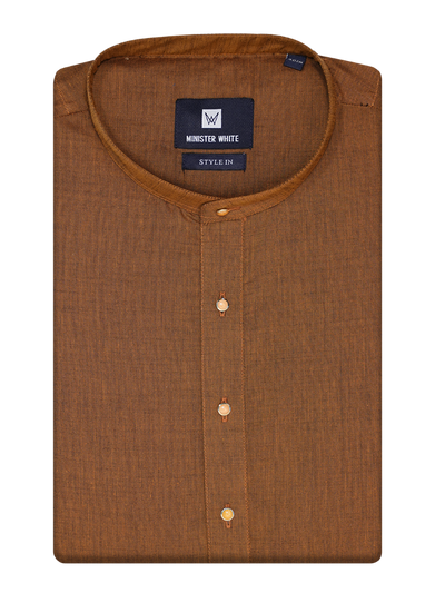 Mens Cotton Brown Colour Full Sleeves Long Length Kurta Style In by Minister White