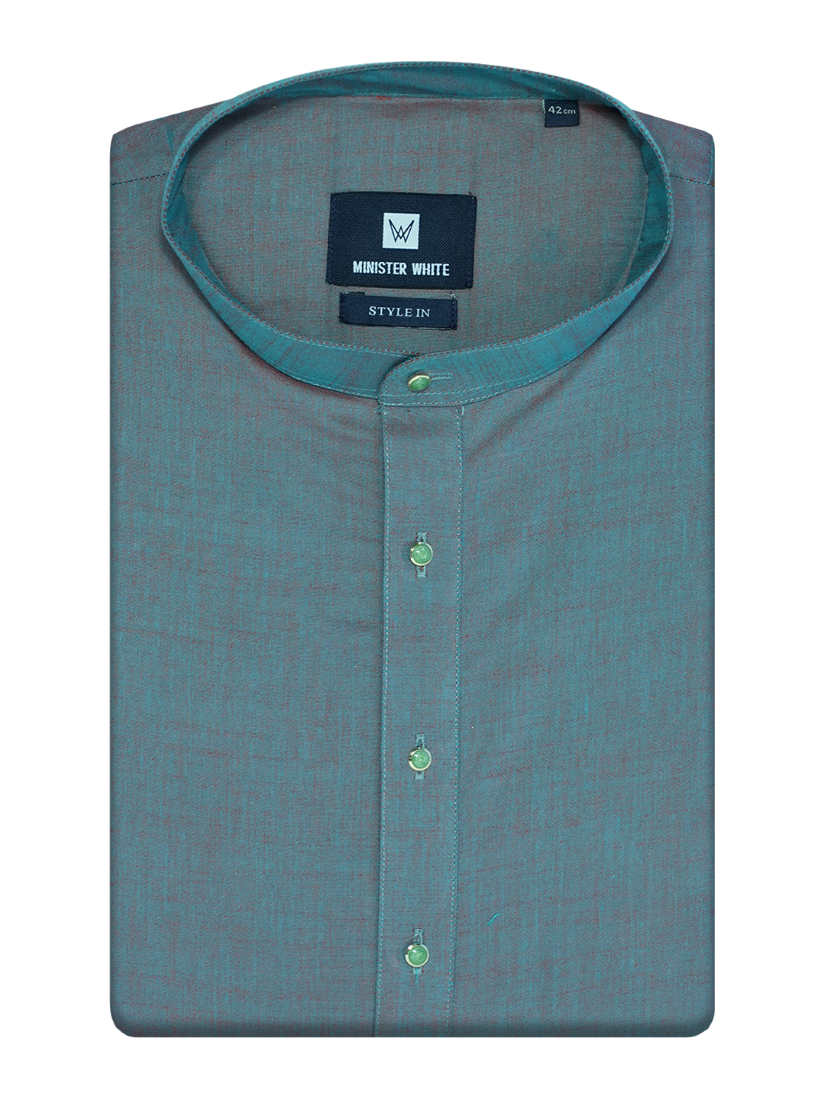 Mens Cotton Aqua Marine Colour Full Sleeves Long Length Kurta Style In by Minister White