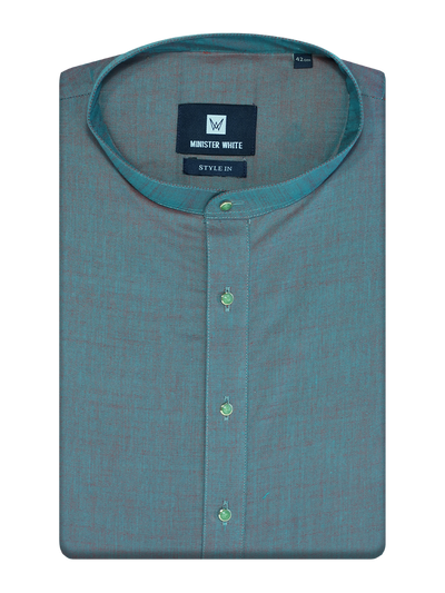 Mens Cotton Aqua Marine Colour Full Sleeves Long Length Kurta Style In by Minister White