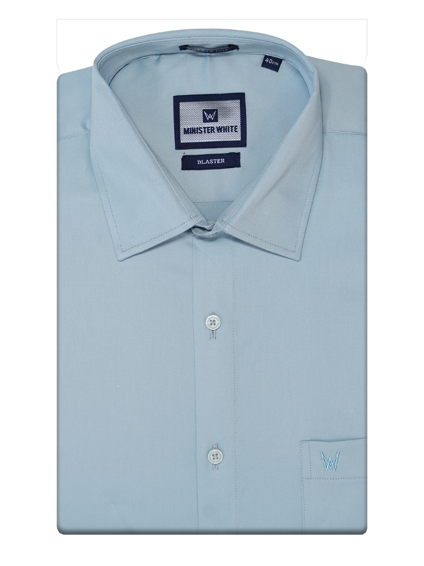 Mens Cotton Regular Fit Ice Blue Colour Shirt Blaster by Minister White