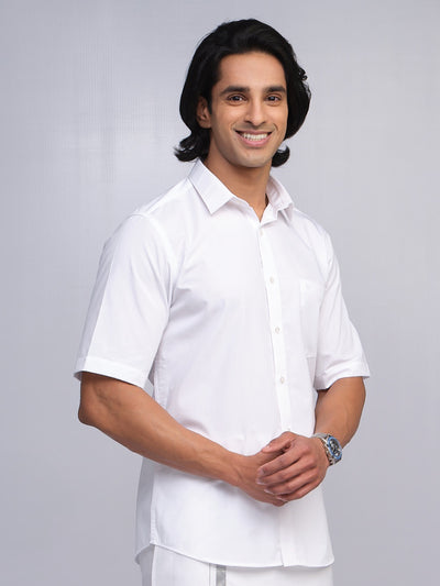 Mens Regular Fit Premium Cotton Dobby White Shirt Knit Dobby-2 by Minister White