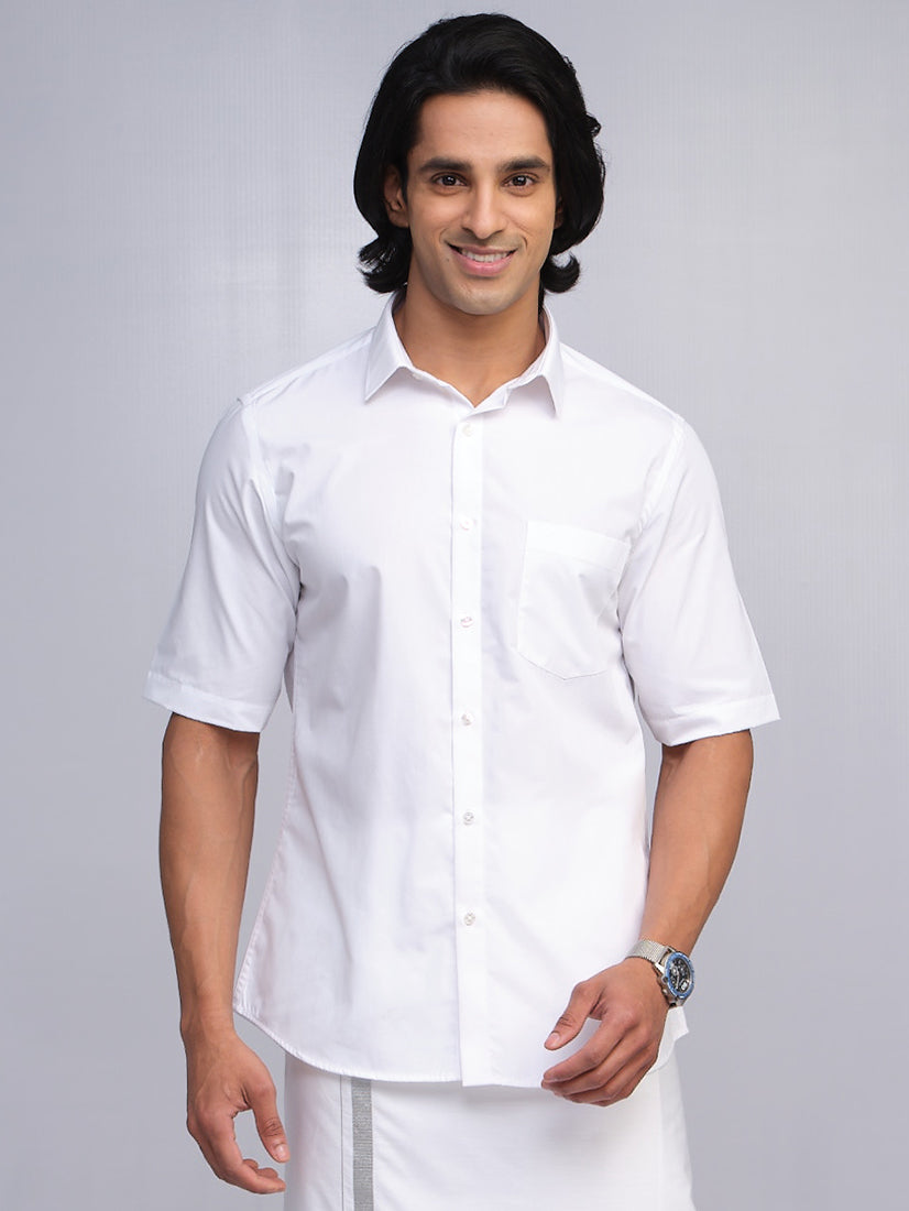 Mens Regular Fit Premium Cotton Dobby White Shirt Knit Dobby-1 by Minister White