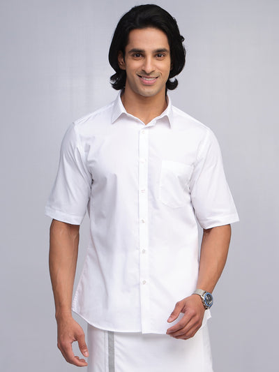 Mens Regular Fit Premium Cotton Dobby White Shirt Knit Dobby-1 by Minister White