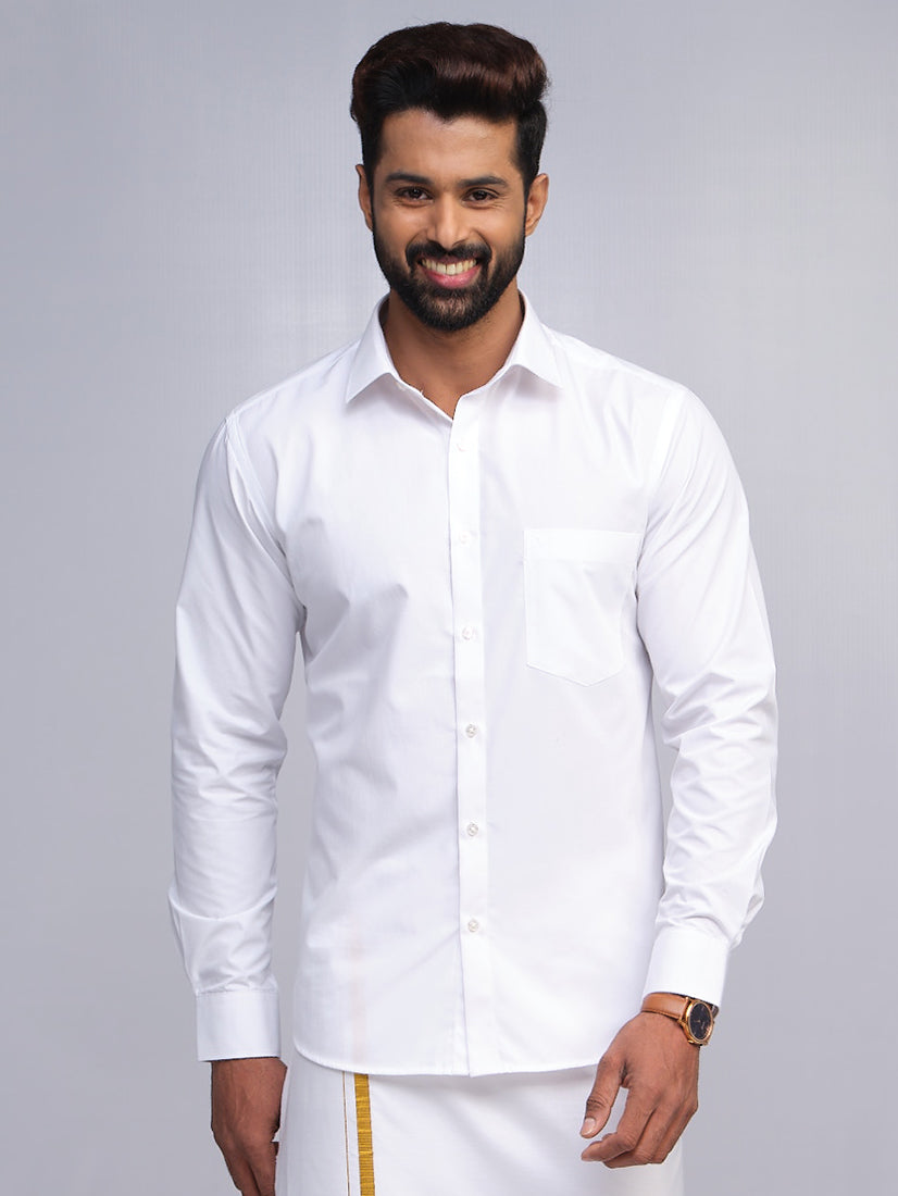 Mens Cotton Regular Fit White Shirt Anti Stain