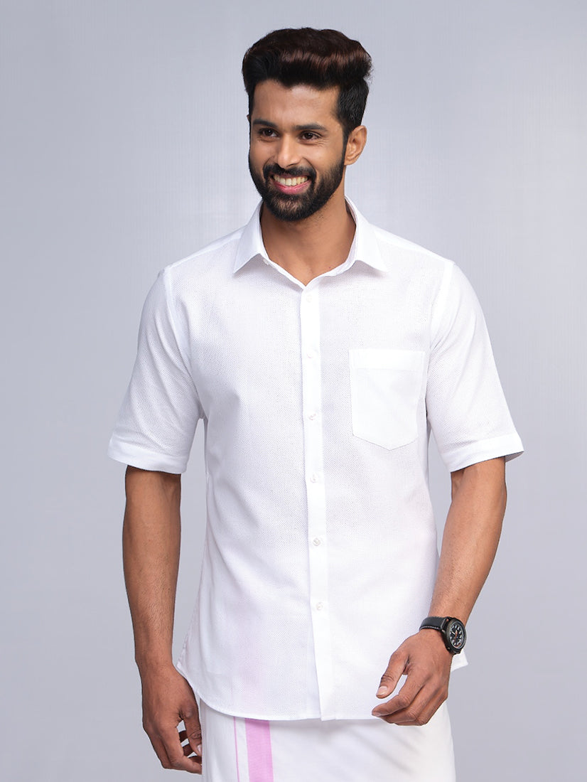 Mens Cotton Regular Fit White Shirt Anti Stain