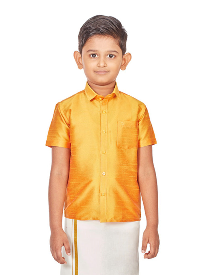 FlexiWaist Dhoti Bundled With a Matching Yellow Raw Silk SHIRT