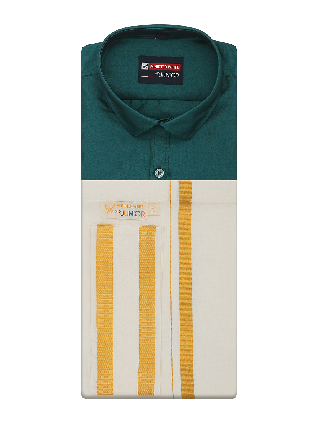 Boys Art Silk Aqua Blue Half Sleeves Shirt with Gold Jari Flexi Dhoti Towel Combo Calm Boy by Minister White