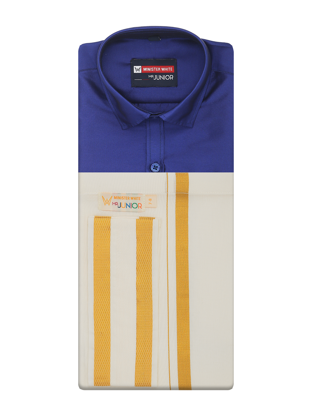 Boys Art Silk Violet Half Sleeves Shirt with Gold Jari Flexi Dhoti Towel Combo Calm Boy by Minister White