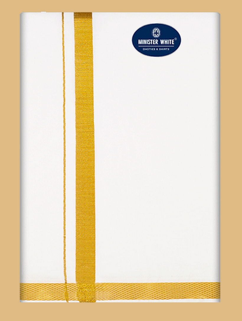 White Dhoti With Jari & Mayilkan Border - Sathrik 3/4