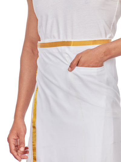 Men's Pure Cotton Flexi Dhoti - Anandham White by Minister White
