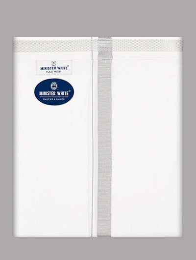 White Velcro Pocket Dhoti - Silver Border