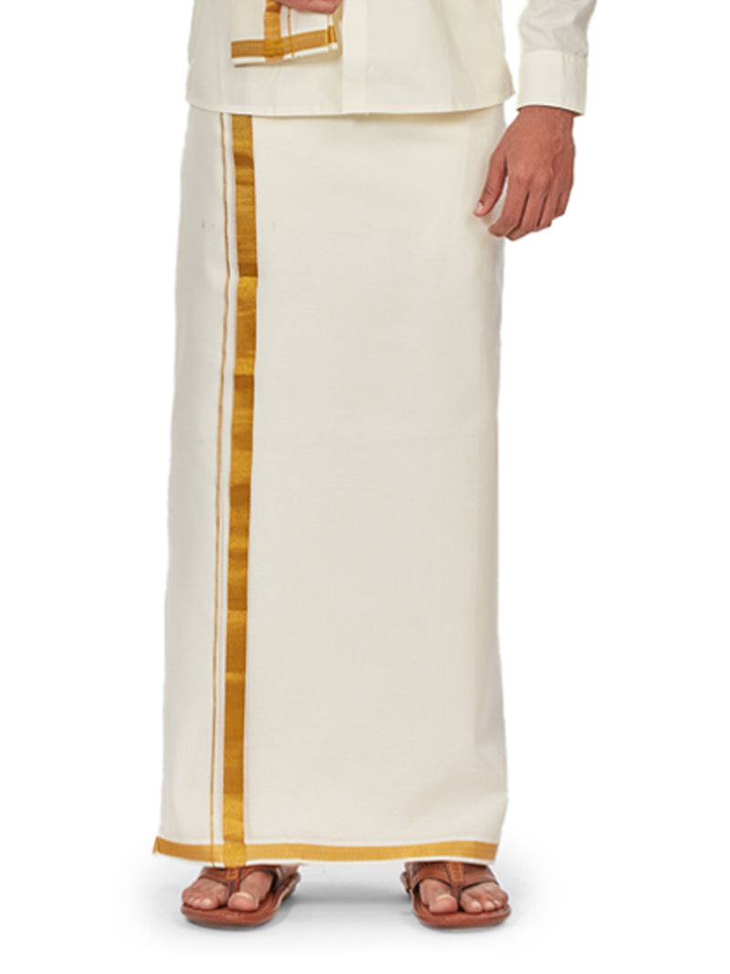 Wedding Combo Cream Shirt, Dhoti, Towel, Perfume and Belt -  Vaibhogam 3/4 Cream