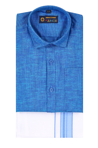 Royal Blue Color Shirt With Matching Flexi Dhoti. Nice Boy