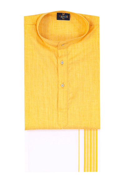 Yellow Color Kurtha With Matching Flexi Dhoti. Faboulus Boy