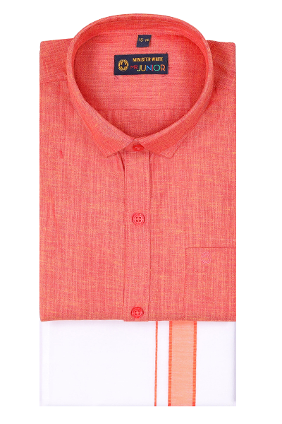Rose Color Shirt With Matching Flexi Dhoti. Nice Boy