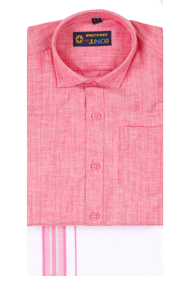 Pink Color Shirt With Matching Flexi Dhoti. Nice Boy