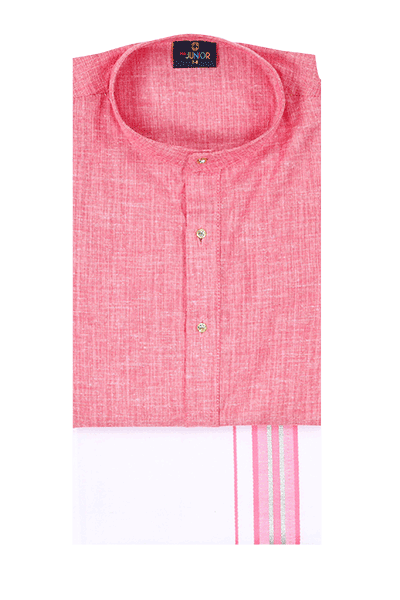 Pink Color Kurtha With Matching Flexi Dhoti. Faboulus Boy