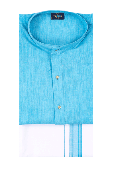Aqua Blue Color Kurtha With Matching Flexi Dhoti. Faboulus Boy