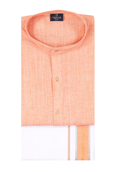 L Peach Color Kurtha With Matching Flexi Dhoti. Faboulus Boy