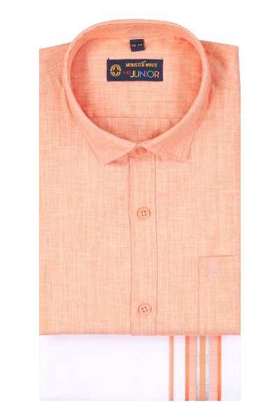 Peach Color Shirt With Matching Flexi Dhoti. Nice Boy