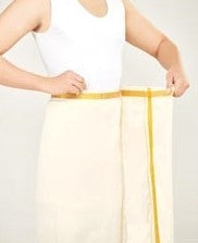Art Silk Cream Wedding Combo Shirt, Flexi Dhoti and Nerial - Blessing Cream