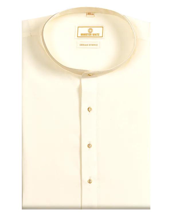 Mens Cotton Regular Fit Full Sleeves Kurta Cream Ethnic by Minister White