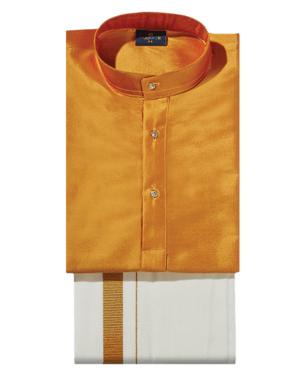 Golden Yellow Color Kurtha With Matching Flexi Dhoti. Handsome Boy