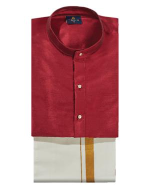 Red Color Kurtha With Matching Flexi Dhoti. Handsome Boy