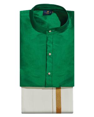 Green Color Kurtha With Matching Flexi Dhoti. Handsome Boy