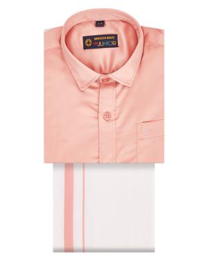 Pink Color Shirt With Matching Flexi Dhoti. Incredible Boy