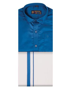 Dark Blue Color Shirt With Matching Flexi Dhoti. Incredible Boy