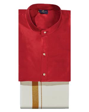 Dark Red Color Kurtha With Matching Flexi Dhoti. Handsome Boy