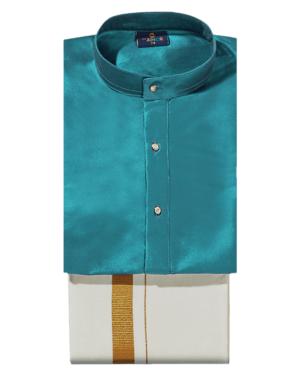 Aqua Blue Color Kurtha With Matching Flexi Dhoti. Handsome Boy