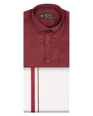 Maroon Color Shirt With Matching Flexi Dhoti. Incredible Boy