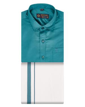 Blue Color Shirt With Matching Flexi Dhoti. Incredible Boy