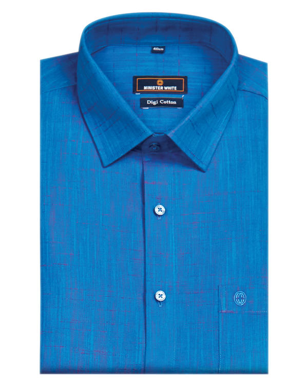 Mens Cotton Regular Fit Blue Colour Shirt Digi Cotton by Minister White