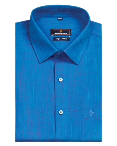 Mens Cotton Regular Fit Blue Colour Shirt Digi Cotton by Minister White