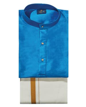 Sky Blue Color Kurtha With Matching Flexi Dhoti. Handsome Boy