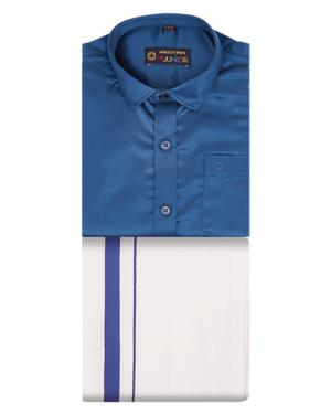 Royal Blue Color Shirt With Matching Flexi Dhoti. Incredible Boy